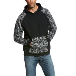 Ariat Work FR Sweatshirts: Men's 10023989 Black Digi FR Durastretch Patriot Hoodie
