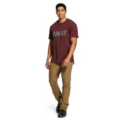 Ariat Rebar Shirts: Men's 10030289 Burgundy Heather Rebar Cotton Strong Block T-Shirt -Work Attire Shop 10030289 full