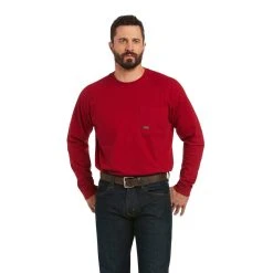 Ariat Rebar Shirts: Men's 10037655 Rio Red Cotton Strong Roughneck Graphic Long Sleeve T-Shirt