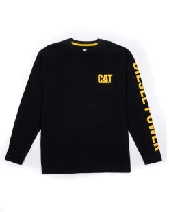 CAT Shirts: Men's 1010042 10158 Black Diesel Power Long Sleeve Tee Shirt