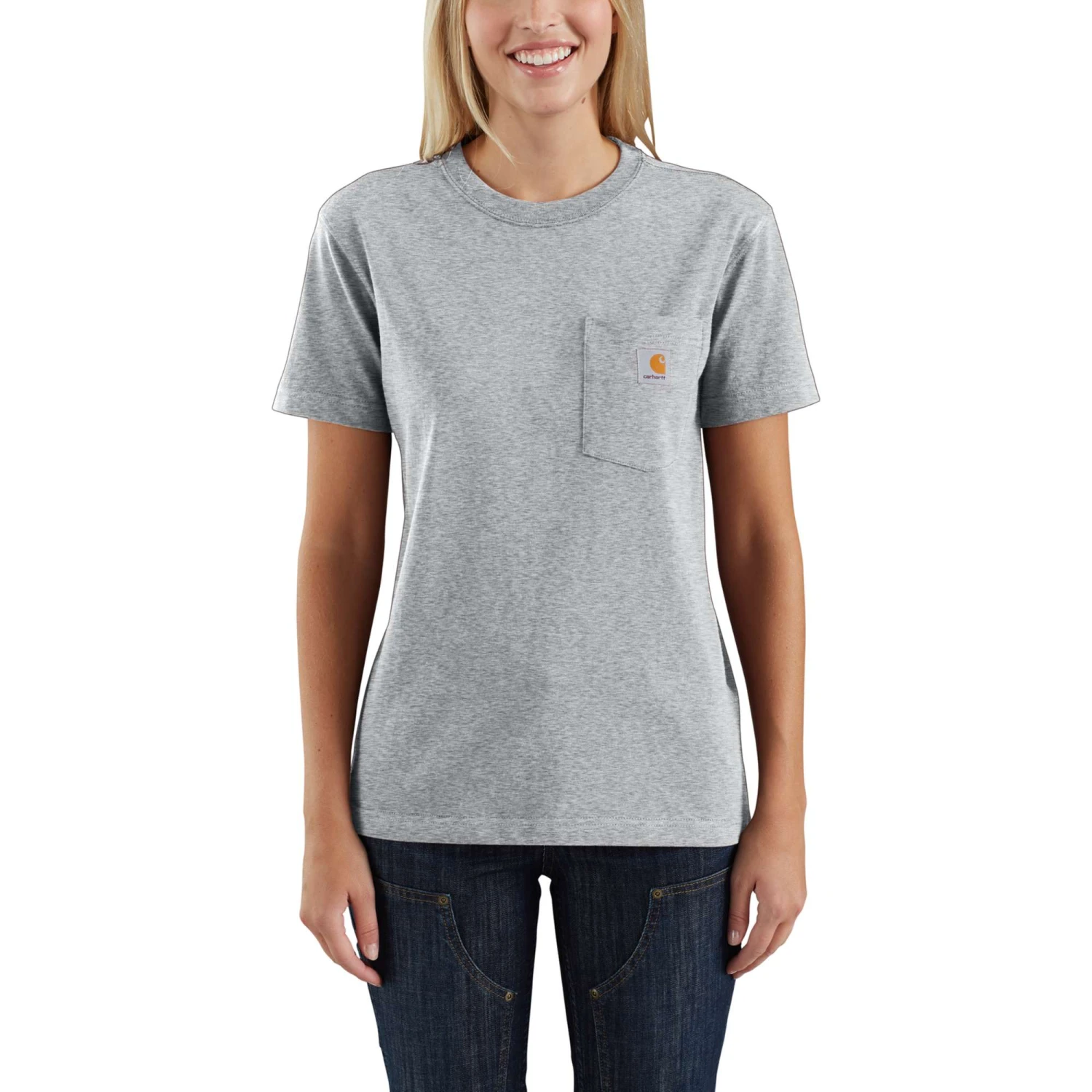 Carhartt Women's Shirt: WK87 103067 034 Heather Grey Short Sleeve Pocket Loose Fit Tshirt 3 Carhartt Women's Shirt: WK87 103067 034 Heather Grey Short Sleeve Pocket Loose Fit Tshirt