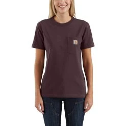 Carhartt Women's Shirt: WK87 103067 643 Deep Wine Short Sleeve Loose Fit Pocket Tshirt