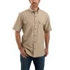 Carhartt Shirt: Men's 104369 256 Dark Tan Chambray Midweight Short Sleeve Button Down Shirt -Work Attire Shop 104369256
