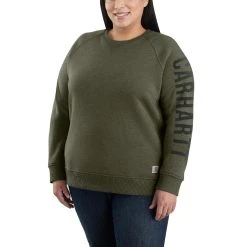 Carhartt Sweatshirts: Women's 104410 G73 Basil Heather Crewneck Relaxed Fit Graphic Sweatshirt