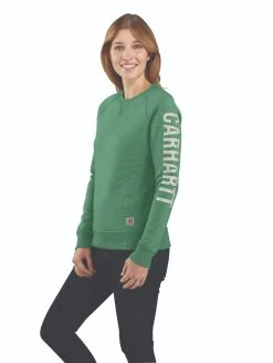 Carhartt Sweatshirts: Women's 104410 G59 Boreal Heather Crewneck Relaxed Fit Graphic Sweatshirt -Work Attire Shop 104410g59 ws21 cm