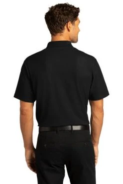 Port Authority Shirts: Men's K810 DBK Deep Black SuperPro React Polo Shirt -Work Attire Shop 10871 deepblack 2 k810deepblackmodelback 337w