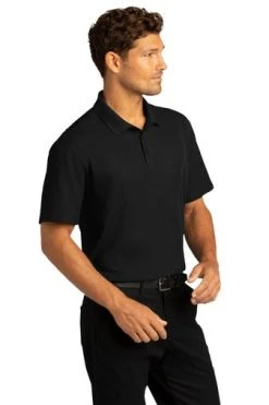 Port Authority Shirts: Men's K810 DBK Deep Black SuperPro React Polo Shirt -Work Attire Shop 10871 deepblack 4 k810deepblackmodel3q 337w