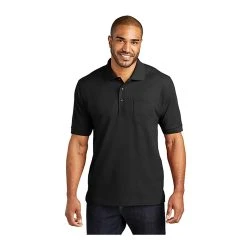 Port Authority Shirts: Men's K500P BLK Black Silk Touch Polo Pocket Shirt