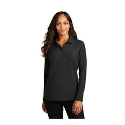 Port Authority Shirts: Women's L500LS BLK Black Silk Touch Long Sleeve Polo Shirt