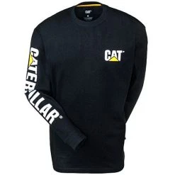 CAT Shirts: Men's Black 1510034 016 Long-Sleeve Cotton Trademark Tee Shirt -Work Attire Shop 1510034 catf 01
