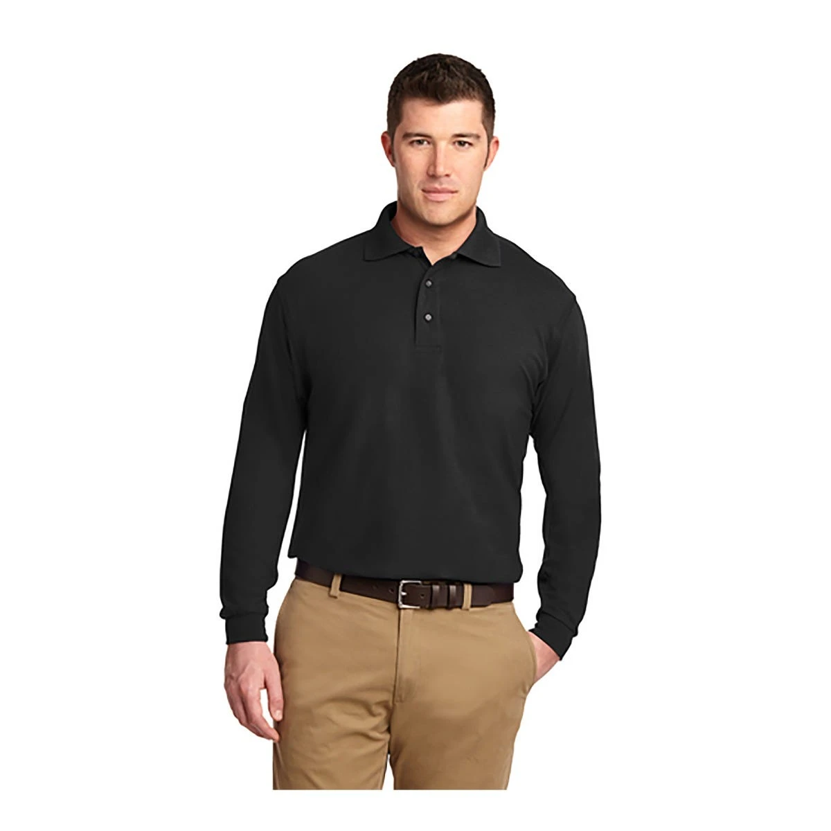 Port Authority Shirts: Men's K500LS BLK Black Long Sleeve Silk Touch Sport Shirt 3 Port Authority Shirts: Men's K500LS BLK Black Long Sleeve Silk Touch Sport Shirt