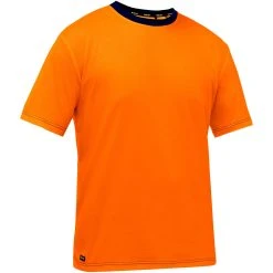 Bisley By PIP Shirts: Men's 310M1118 O Orange High Vis Non-ANSI Short Sleeve Work T-Shirt