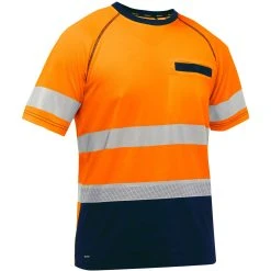 Bisley By PIP Shirts: Men's 312M1118T ON Orange Navy Bottom ANSI Type R Class 2 Short Sleeve T-Shirt
