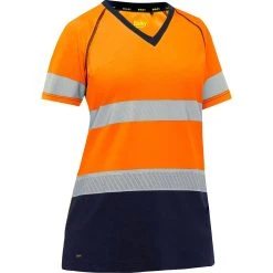 Bisley By PIP Shirts: Women's 312W1118T ON Orange Navy Bottom ANSI Type R Class 2 Short Sleeve T-Shirt