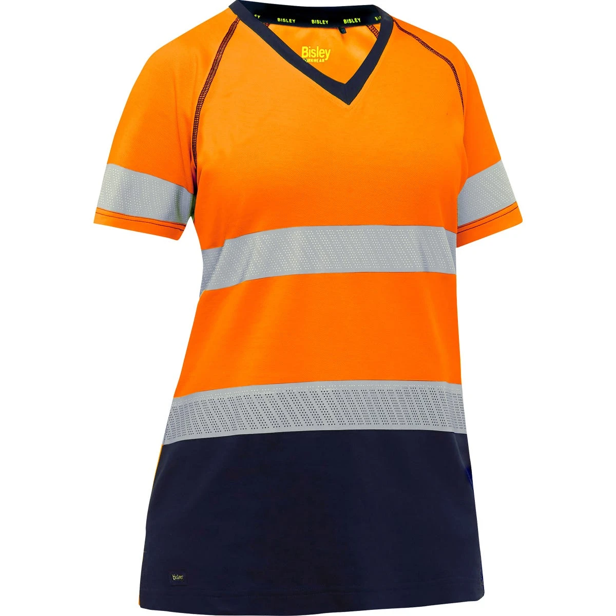 Bisley By PIP Shirts: Women's 312W1118T ON Orange Navy Bottom ANSI Type R Class 2 Short Sleeve T-Shirt 3 Bisley By PIP Shirts: Women's 312W1118T ON Orange Navy Bottom ANSI Type R Class 2 Short Sleeve T-Shirt