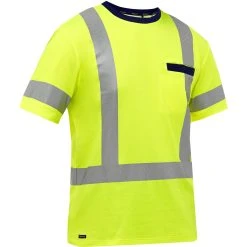 Bisley By PIP Shirts: Men's 313M1118X Y Yellow ANSI Type R Class 3 X-Back Short Sleeve Shirt