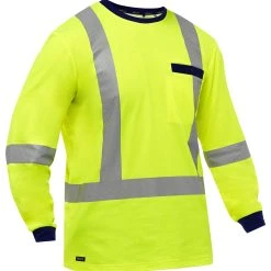 Bisley By PIP Shirts: Men's 313M6118X Y Yellow ANSI Type R Class 3 CSA Z96 X-Back Long Sleeve Shirt