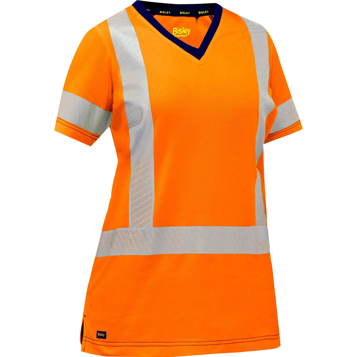 Bisley By PIP Shirts: Women's 313W1118H O Orange ANSI Type R Class 2 Short Sleeve V Neck T-Shirt 3 Bisley By PIP Shirts: Women's 313W1118H O Orange ANSI Type R Class 2 Short Sleeve V Neck T-Shirt
