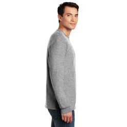 Gildan Shirt: Men's 5400 SG Sport Grey Heavy Cotton Long Sleeve 11 Gildan Shirt: Men's 5400 SG Sport Grey Heavy Cotton Long Sleeve -Work Attire Shop 5400 sportgrey model side