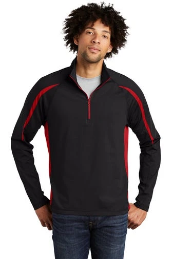Sport-TeK Sweatshirts: Men's ST851 BTR Black True Red Stretch 1/2-Zip Colorblock Pullover 3 Sport-TeK Sweatshirts: Men's ST851 BTR Black True Red Stretch 1/2-Zip Colorblock Pullover