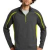 Sport-TeK Sweatshirts: Men's ST851 CGCG Charcoal Grey Charge Green Stretch 1/2-Zip Colorblock Pullover -Work Attire Shop 5496 chgycggn 1 st851chgycggnmodelfront1 337w