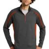 Sport-TeK Sweatshirts: Men's ST851 CGDO Charcoal Grey Deep Orange Stretch 1/2-Zip Colorblock Pullover -Work Attire Shop 5496 chgydpor 1 st851chgydpormodelfront1 337w