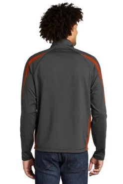 Sport-TeK Sweatshirts: Men's ST851 CGDO Charcoal Grey Deep Orange Stretch 1/2-Zip Colorblock Pullover 9 Sport-TeK Sweatshirts: Men's ST851 CGDO Charcoal Grey Deep Orange Stretch 1/2-Zip Colorblock Pullover -Work Attire Shop 5496 chgydpor 2 st851chgydpormodelback1 337w