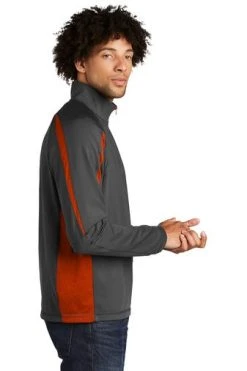 Sport-TeK Sweatshirts: Men's ST851 CGDO Charcoal Grey Deep Orange Stretch 1/2-Zip Colorblock Pullover 8 Sport-TeK Sweatshirts: Men's ST851 CGDO Charcoal Grey Deep Orange Stretch 1/2-Zip Colorblock Pullover -Work Attire Shop 5496 chgydpor 3 st851chgydpormodelside1 337w