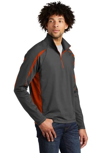 Sport-TeK Sweatshirts: Men's ST851 CGDO Charcoal Grey Deep Orange Stretch 1/2-Zip Colorblock Pullover 4 Sport-TeK Sweatshirts: Men's ST851 CGDO Charcoal Grey Deep Orange Stretch 1/2-Zip Colorblock Pullover - Image 2