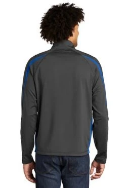 Sport-TeK Sweatshirts: Men's ST851 CGTR Charcoal Grey True Royal Stretch 1/2-Zip Colorblock Pullover 9 Sport-TeK Sweatshirts: Men's ST851 CGTR Charcoal Grey True Royal Stretch 1/2-Zip Colorblock Pullover -Work Attire Shop 5496 chgytrry 2 st851chgytrrymodelback1 337w