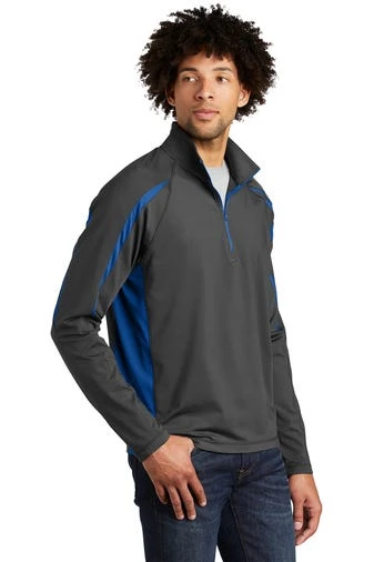 Sport-TeK Sweatshirts: Men's ST851 CGTR Charcoal Grey True Royal Stretch 1/2-Zip Colorblock Pullover 4 Sport-TeK Sweatshirts: Men's ST851 CGTR Charcoal Grey True Royal Stretch 1/2-Zip Colorblock Pullover - Image 2