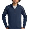 Sport-TeK Sweatshirts: Men's ST851 TNCG True Navy Charcoal Grey Stretch 1/2-Zip Colorblock Pullover