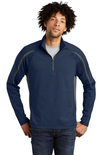 Sport-TeK Sweatshirts: Men's ST851 TNCG True Navy Charcoal Grey Stretch 1/2-Zip Colorblock Pullover 3 Sport-TeK Sweatshirts: Men's ST851 TNCG True Navy Charcoal Grey Stretch 1/2-Zip Colorblock Pullover