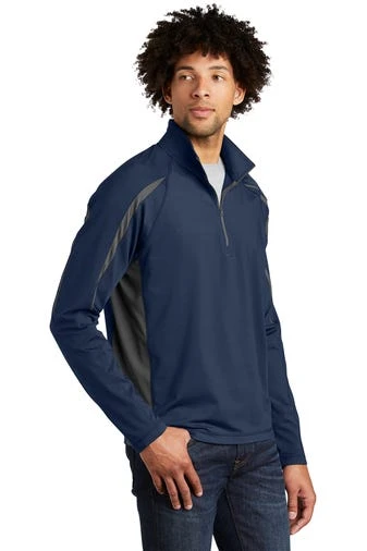 Sport-TeK Sweatshirts: Men's ST851 TNCG True Navy Charcoal Grey Stretch 1/2-Zip Colorblock Pullover 4 Sport-TeK Sweatshirts: Men's ST851 TNCG True Navy Charcoal Grey Stretch 1/2-Zip Colorblock Pullover - Image 2
