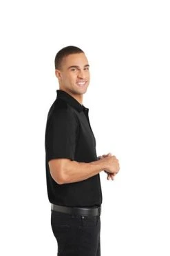 Port Authority Shirts: Men's K569 BLK Black Diamond Jacquard Polo -Work Attire Shop 6589 black 3 k569blackmodelside 337w