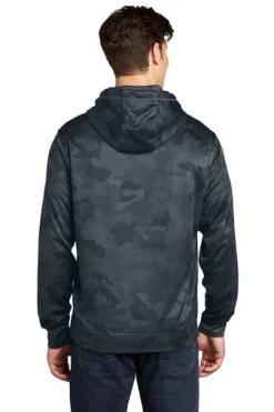 Sport-Teck Sweatshirts: Men's ST240 DSG Dark Smoke Grey Sport-Wick CamoHex Fleece Hooded Pullover -Work Attire Shop 6647 dksmkgy 2 st240dksmkgymodelback1 337w