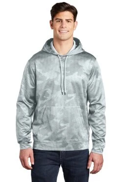 Sport-Teck Sweatshirts: Men's ST240 WHT White Sport-Wick CamoHex Fleece Hooded Pullover