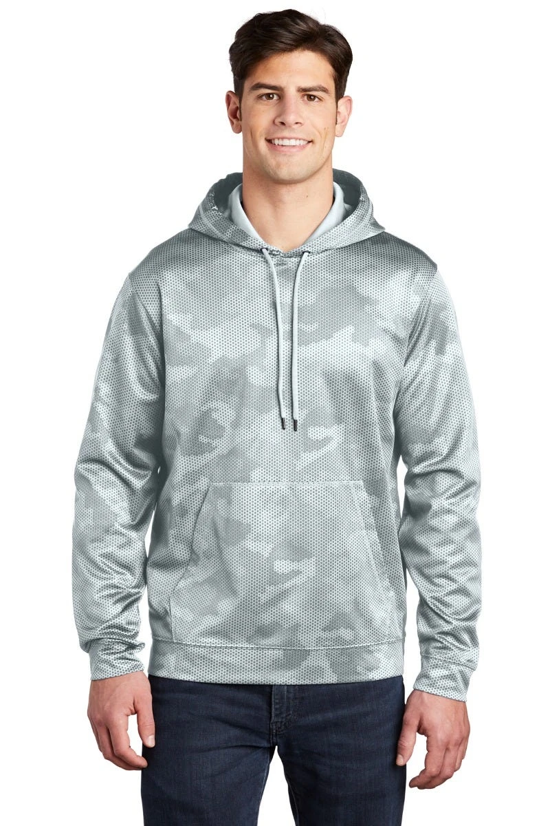 Sport-Teck Sweatshirts: Men's ST240 WHT White Sport-Wick CamoHex Fleece Hooded Pullover