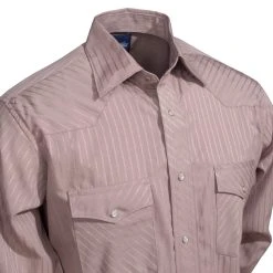 Wrangler Shirts: Men's Tan 75742 TN Sport Western Dobby Stripe Long Sleeve Shirt -Work Attire Shop 75742tn 2