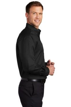 Port Authority Shirts: Men's S663 BLK Black Button Down SuperPro Twill Shirt -Work Attire Shop 7607 black 3 s663blackmodelside3 337w