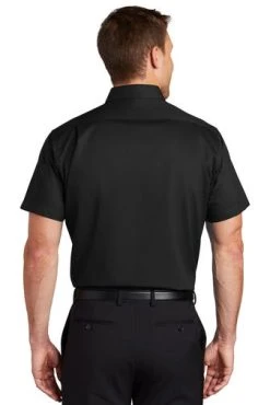 Port Authority Shirts: Men's S664 BLK Black Button Down Short Sleeve SuperPro Twill Shirt -Work Attire Shop 7608 black 2 s664blackmodelback3 337w