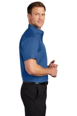 Port Authority Shirts: Men's S664 TBLU True Blue Button Down Short Sleeve SuperPro Twill Shirt -Work Attire Shop 7608 trueblue 3 s664truebluemodelside3 337w