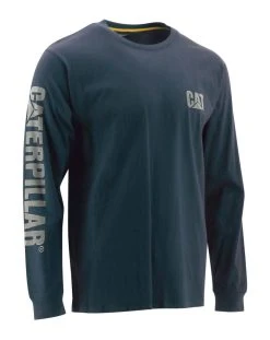 CAT Apparel Shirts: Men's 1510034 10378 Dark Marine Long-Sleeve Cotton Trademark Tee Shirt