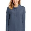 District Sweatshirts: Women's DT671 WI Washed Indigo Featherweight French Terry Hoodie -Work Attire Shop 9748 washedindigo 1 dt671washedindigomodelfront 1200w