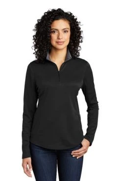 Port Authority Shirts: Women's LK584 BKSG Black Steel Grey Silk Touch Performance 1/4-Zip Shirt
