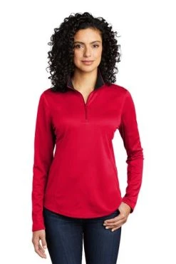 Port Authority Shirts: Women's LK584 RDBK Red Black Silk Touch Performance 1/4-Zip Shirt