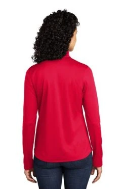 Port Authority Shirts: Women's LK584 RDBK Red Black Silk Touch Performance 1/4-Zip Shirt -Work Attire Shop 9772 redblack 2 lk584redblackmodelback 337w