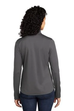 Port Authority Shirts: Women's LK584 SGBK Steel Grey Black Silk Touch Performance 1/4-Zip Shirt -Work Attire Shop 9772 steelgreyblk 2 lk584steelgreyblkmodelback 337w