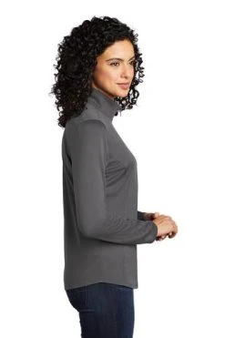 Port Authority Shirts: Women's LK584 SGBK Steel Grey Black Silk Touch Performance 1/4-Zip Shirt -Work Attire Shop 9772 steelgreyblk 3 lk584steelgreyblkmodelside 337w