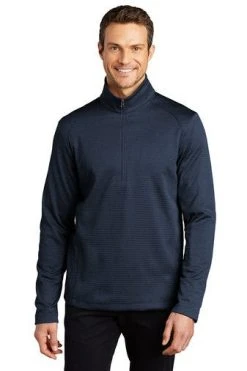 Port Authority Sweatshirts: Men's F248 DBNH Dress Blue Navy Heather Diamond 1/4 Zip Pull Over